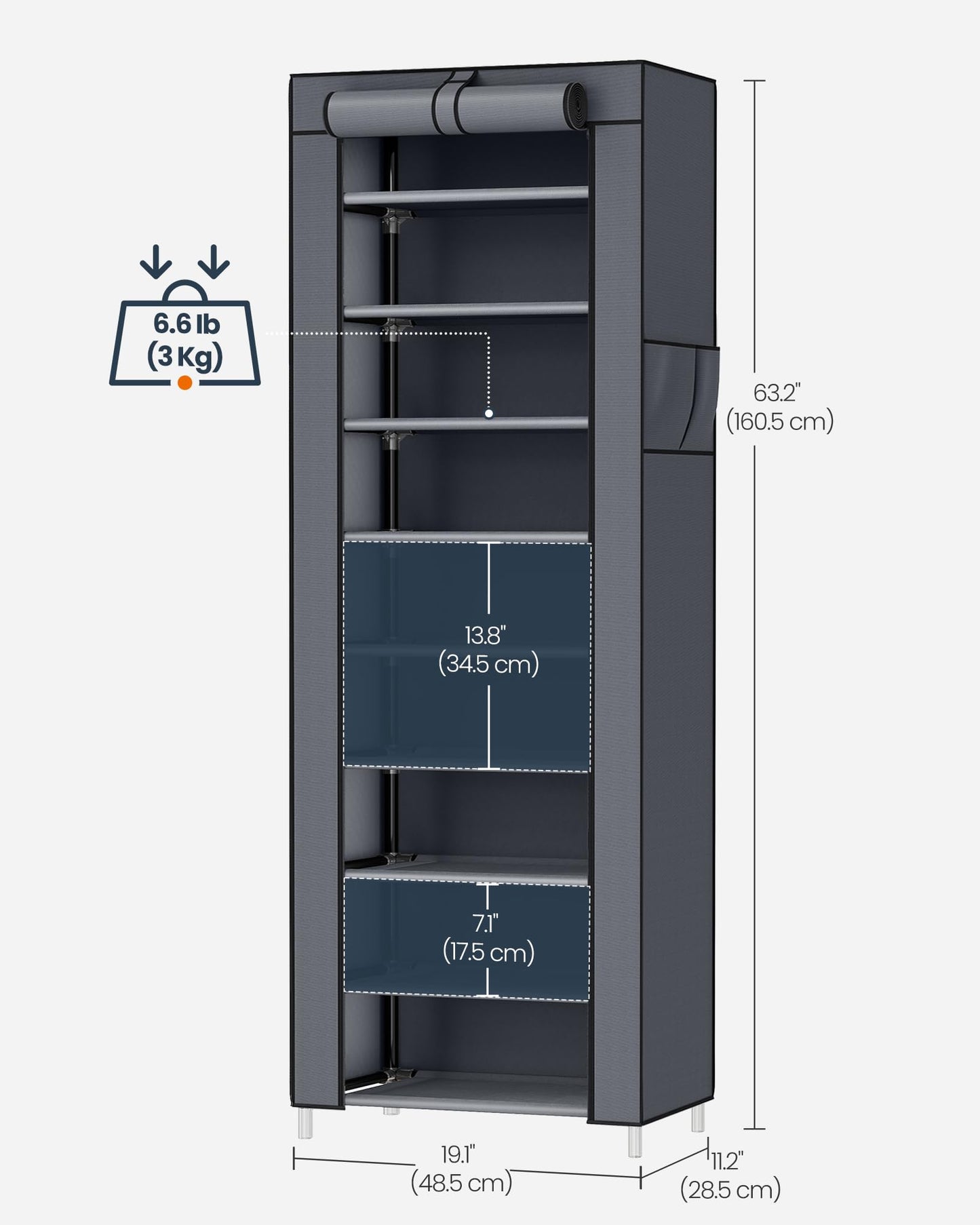 SONGMICS Home Shoe Rack 10-Tier, Tall Narrow Metal Shoe Organizer with Dust Cover, 11.2 x 19.1 x