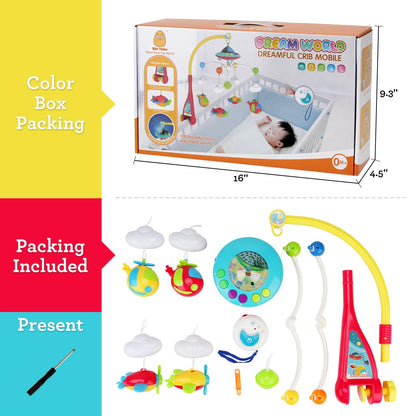Baby Musical Crib Mobile with Hanging Rotating Toys, Remote Control, Lights Projector Function Music Box, Cartoon Rattles for Babies Boy Girl 0-24 Months, Newborn Sleep with 108 Melodies (Plane)