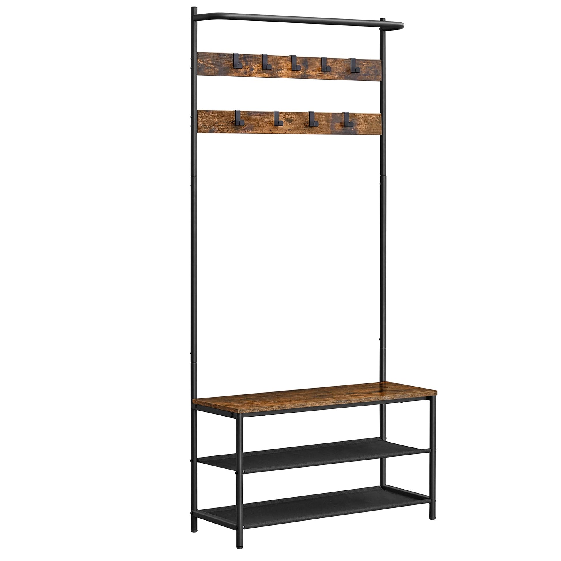 VASAGLE Hall Tree with Bench and Shoe Storage, Entryway Bench with Coat Rack Stand and Shoe Rack, 9