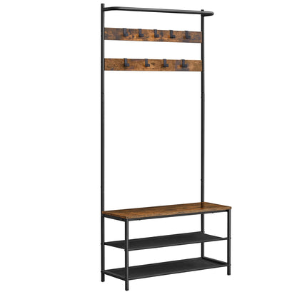 VASAGLE Hall Tree with Bench and Shoe Storage, Entryway Bench with Coat Rack Stand and Shoe Rack, 9