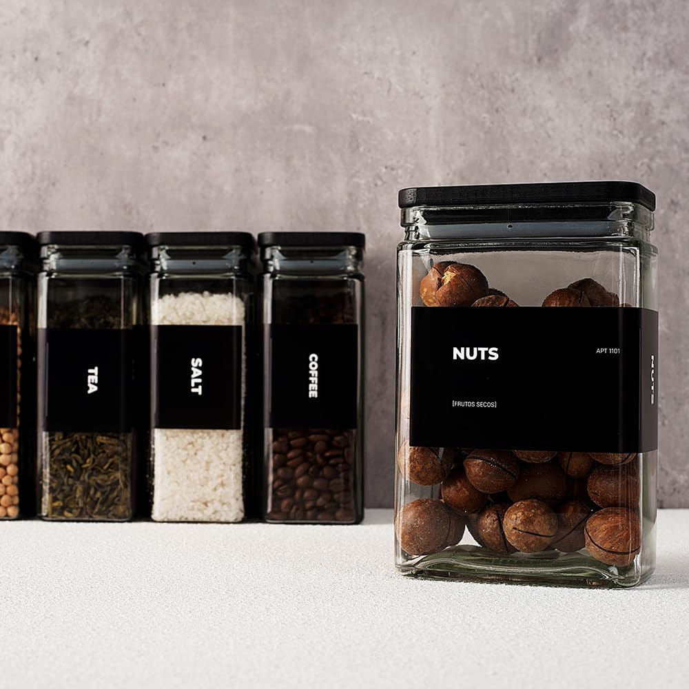 27 oz Glass Storage Jars with Bamboo Lid, set of 6, glass canisters with airtight lids, Clear jars with lids for Cookie, Candy, Tea, Coffee Bean and Rice, Black