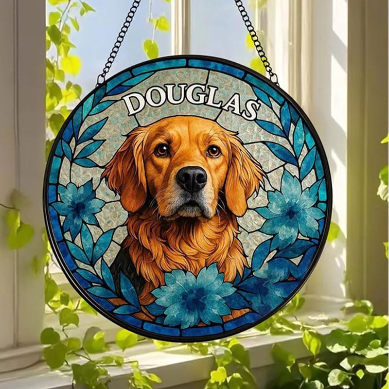 Custom Pet Glass Artwork Hanging, Personalized Dog or Portrait Window Ornament, Unique Memorial Keepsake Gift for Pet Lovers