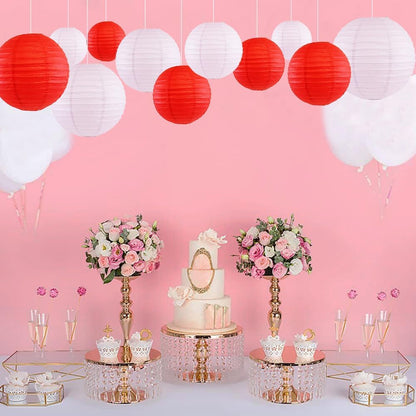 12Pcs Round Paper Lanterns Assorted Sizes (6" 8" 10" 12") for Home Decor, Restaurant, Church, Wedding, Birthday Party Decorations, Hanging Chinese Japanese Paper Lantern Lamps (Red)