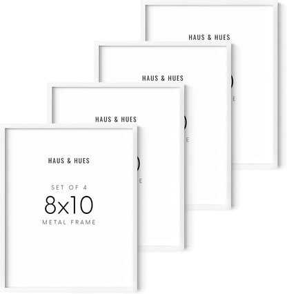 HAUS AND HUES Picture Frame Set of 4, White Picture Frames White Frames Picture Frames for Wall (White Aluminum Frames), 8x10 in