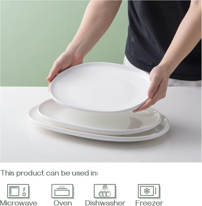 DOWAN Large Serving Platter, 16"/14"/12" Porcelain Platters for Entertaining Wedding Party, White Oval Plates Set of 3, Serving Dishes for Serving Food, Housewarming Gifts