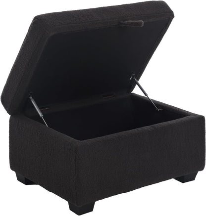Ottoman Sofa, Modern Comfortable Ottoman with Storage Space for Living Room Apartment Lounge Sofa, Black Bouclé