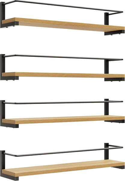 OROPY Spice Rack Wall Mounted, Rustic Wood Hanging Rack for Over The Stove, Kitchen Wall, 4 Pack