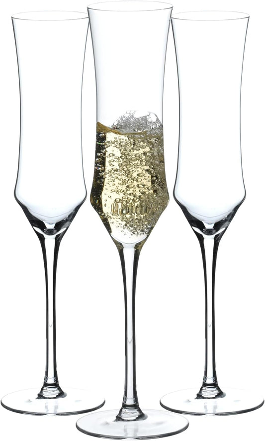 Hand Blown Crystal Champagne Flutes, Sparkling Champagne Glasses Set of 3 – 7 Ounce