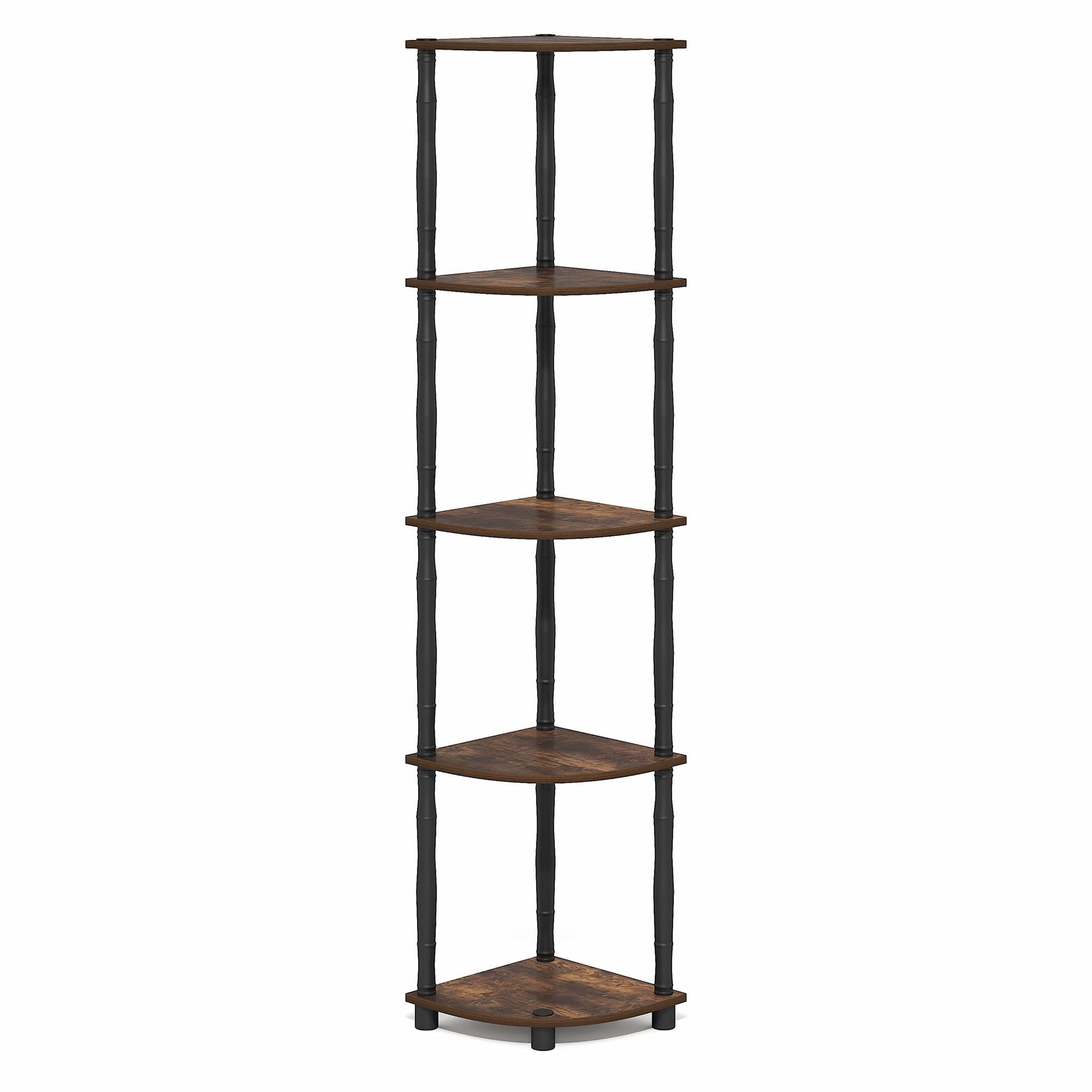 Furinno Turn-N-Tube Storage Shelves, 5-Tier Corner Book Shelf, Standing Corner Shelf, Toolless Open