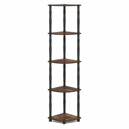 Furinno Turn-N-Tube Storage Shelves, 5-Tier Corner Book Shelf, Standing Corner Shelf, Toolless Open