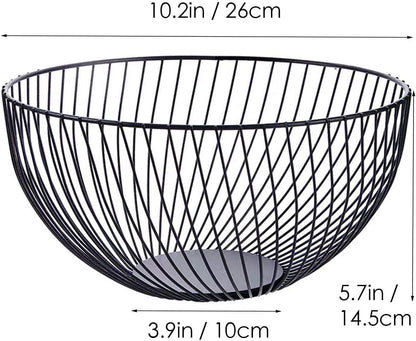 Fruit Basket for Kitchen - Wire Fruit Basket Holder for Lemon, Potato, Onion - Black Countertop Fruit Bowl - 10.2 In (Round B)