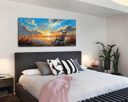 LASMOND Canvas Prints Wall Art Sunset Ocean Beach Pictures Photo nature landscape Paintings for Living Room Bedroom Home Decorations Modern Stretched and Framed Seascape Waves Landscape Artwork ( 30x60 Inches )