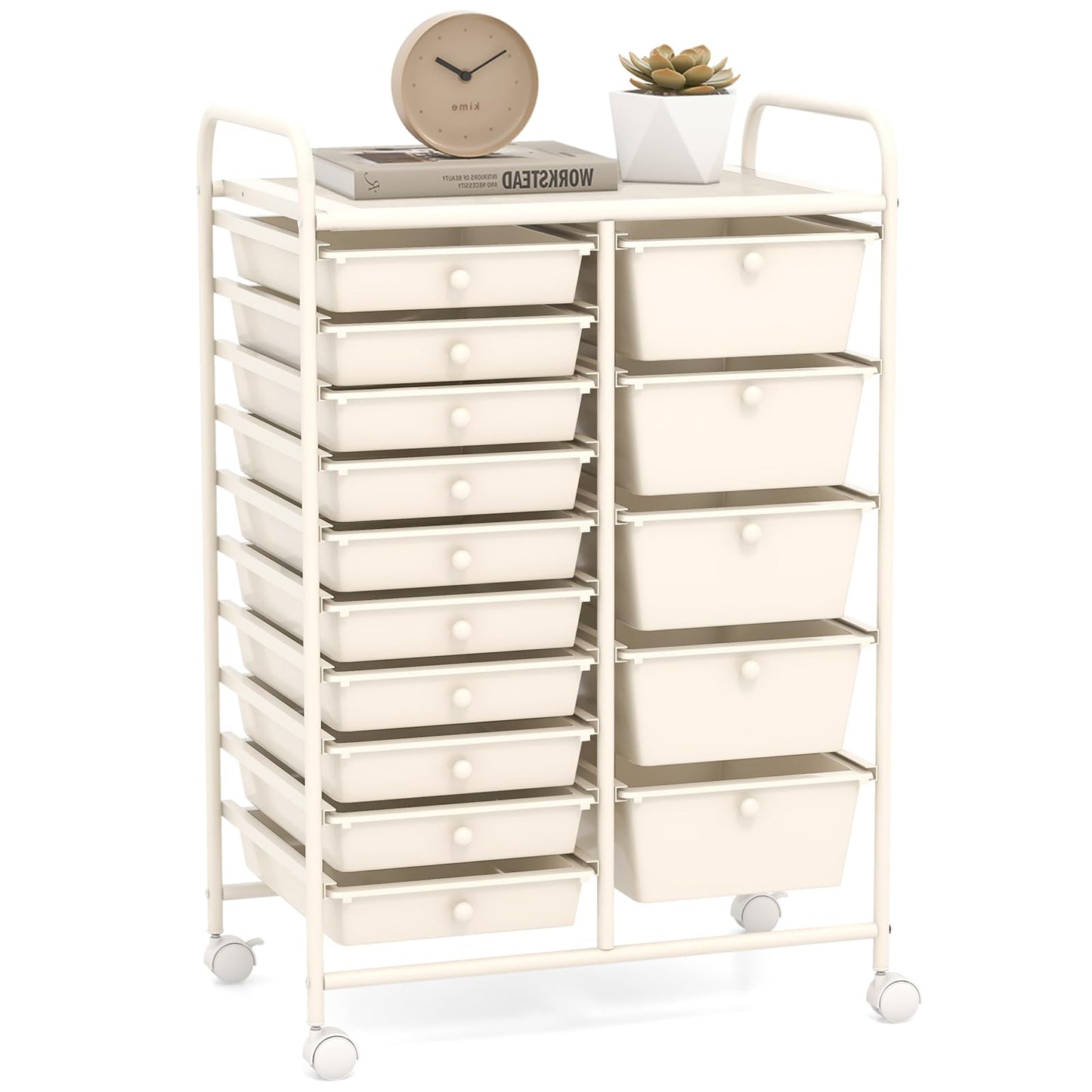 COSTWAY 15 Drawer Rolling Storage Cart, Mobile Utility Cart with Lockable Wheels, Drawers