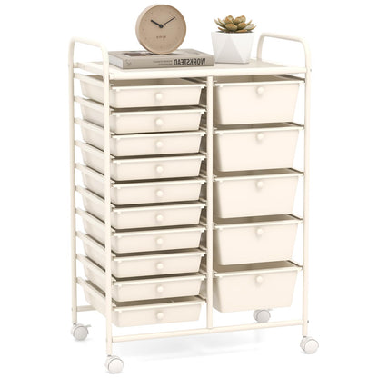 COSTWAY 15 Drawer Rolling Storage Cart, Mobile Utility Cart with Lockable Wheels, Drawers