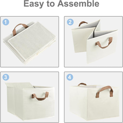 Closet Storage Bins, Fabric Closet Organizers and Storage Basket for Shelves, Collapsible Shelf Baskets for Organizing Shelves, Bedroom Clothes Basket, Beige, 3 Pack