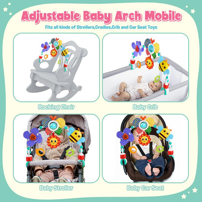 Baby Stroller Arch Toys,Adjustable Crib Mobile for Bassinet with Sensory Play Accessories and Hanging Toys,Baby Travel Car Seat Toys for Toddler Boy Girl 0 3 6 9 12 24 Months