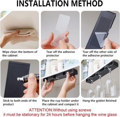 4 Pack Wine Glass Holder,Wine Glass Rack Punch-free Under Cabinet Wine Glass Holder Hanging Plastic Stemware Rack（White）