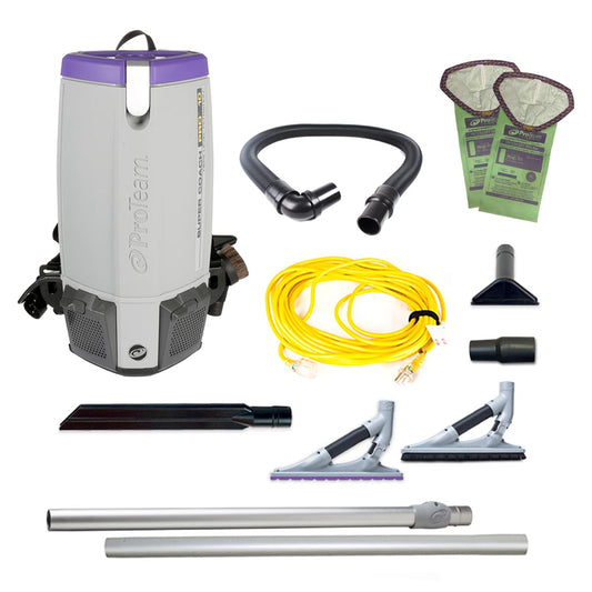 ProTeam Super Coach Pro 10 Commercial Backpack Vacuum with ProBlade Hard Surface and Carpet Tool