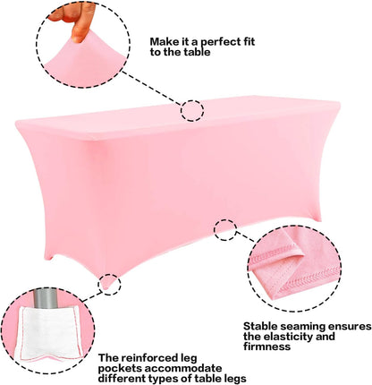 IVAPUPU 2 Pack 6FT Table Cloth for Rectangular Fitted Events Stretch Pink Table Covers Washable Spandex Tablecloth Protector for Party, Wedding, Cocktail, Banquet, Festival