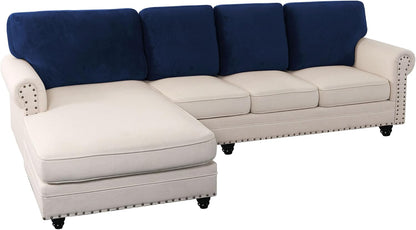 PrinceDeco Sectional Couch Covers Velvet Cushion Covers for Sectional Couch Washable Cushion Covers for Sectional Sofa Pet Friendly Sectional Sofa Slipcovers(1 Chaise Back+ 3 Sofa Back,Navy)