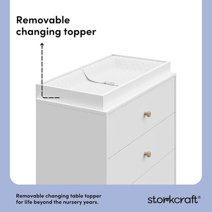 Storkcraft California 3-Drawer Chest with Removable Changing Topper (White with Driftwood) – GREENGUARD Gold Certified, Interlocking Drawer System, Pre-Installed Tracks, Easy Assembly