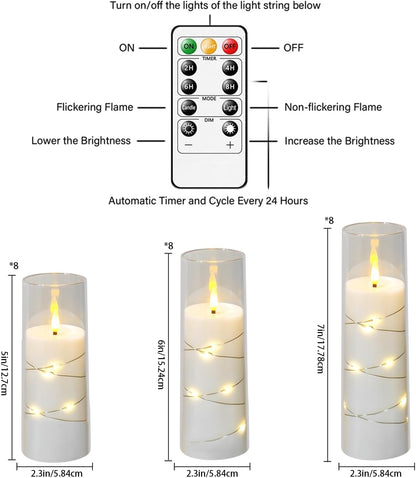 Flickering Flameless LED Candles,Battery Operated Candles 24 Pcs with Embedded Star String,Acrylic LED Pillar Candles with Remote,Suitable for Home Decoration to Create an Atmosphere (White)