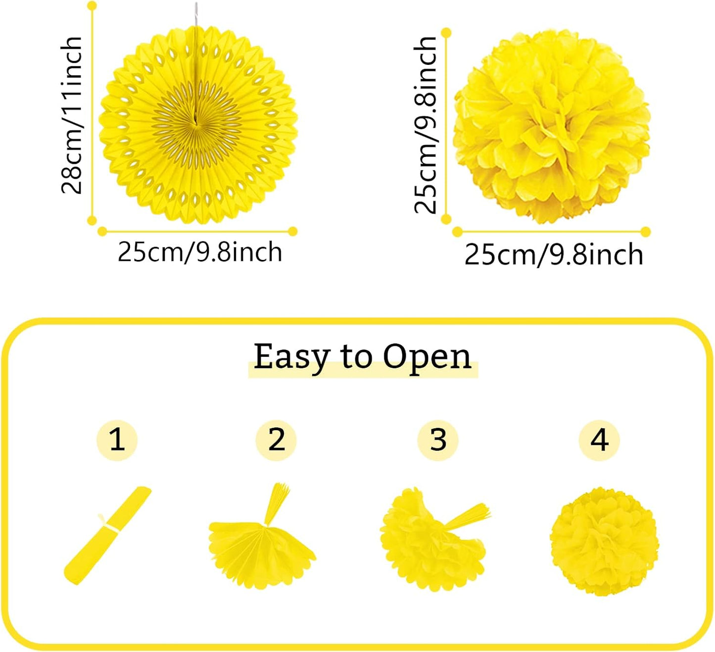 Yellow Party Decorations, Papar Fans Pompoms Fans Garlands for Birthday Bridal Baby Shower Wedding Graduation Spring Festival Party Decorations