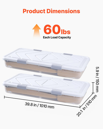 VEVOR Under Bed Storage with Wheels, 39.8 x 20.1 x 5.9 inch Underbed Containers, Underbed Shoes
