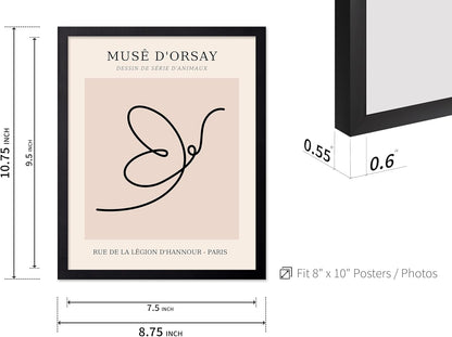 Poster Master Vintage Poster - Retro One Line Butterfly Drawing Print - Butterfly Line Art - Minimal Gift for Him, Her, Animal Lover - Abstract Decor for Home, Office, 8x10 Black Framed