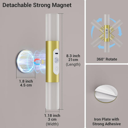 Motion Sensor Wall Sconces with Remote Control, LED Rechargeable Battery Operated Wall Lights Set of Two for Living Room, Indoor Wireless Wall Lamps for Bedroom, Hallway, Stair, Gold 2 Pack