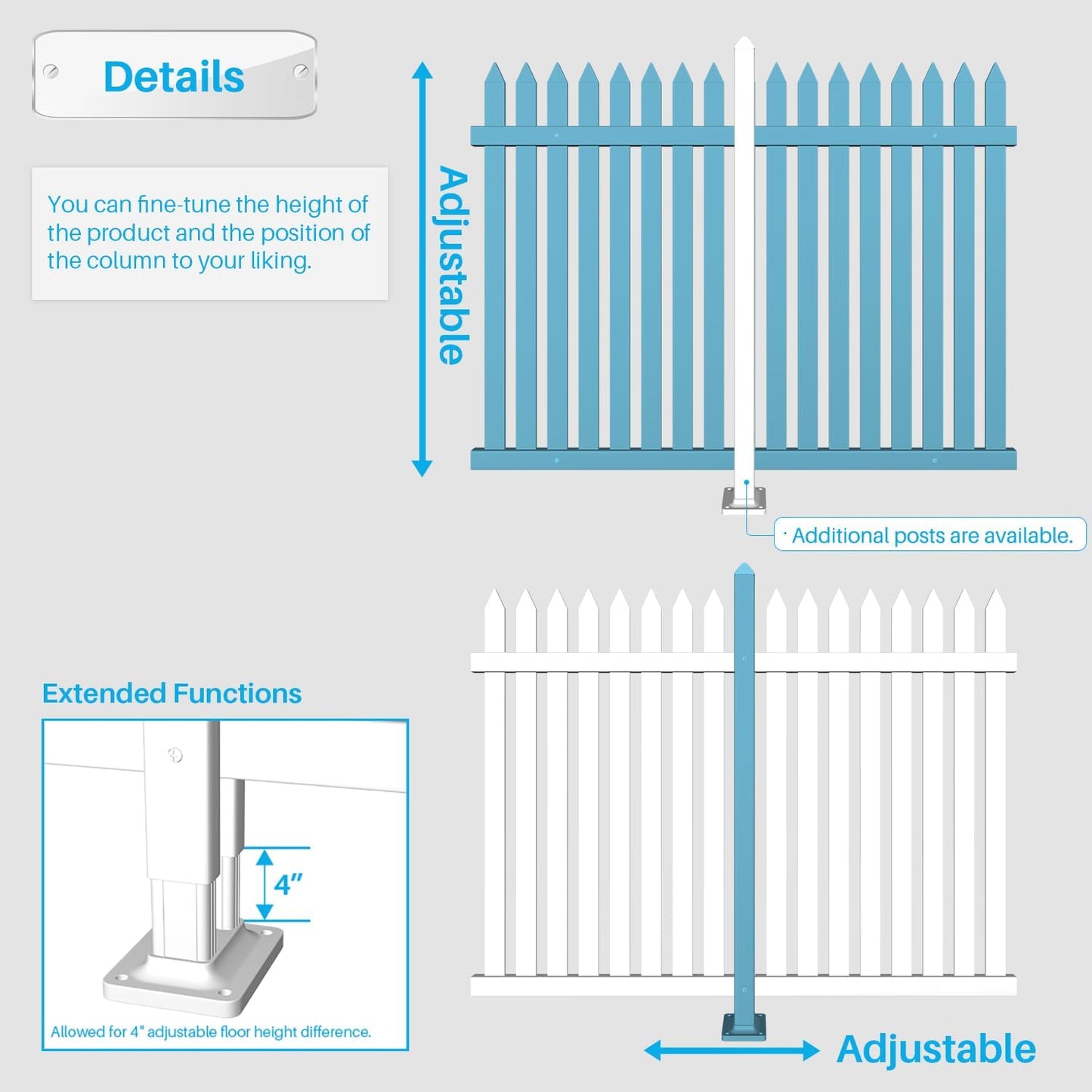 Patio Vinyl Picket Fence White Panels 30" H x 84" W PVC Garden Fences Plastic Decorative for Yard Porch Patio Deck Pool Air Conditioner Safety Dog Fencing (34 Pickets, Straight)