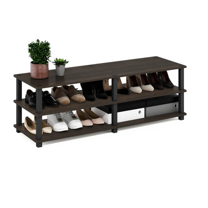 Furinno 14038DBR/BK TST No Tools 3-Tier Wide Shoe Storage Rack, Dark Brown/Black 47 Inch