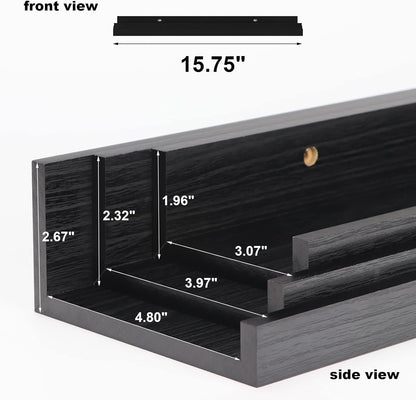 Giftgarden 16 Inch Black Floating Shelves for Wall Mount, Woodgrain Wall Shelf Ledge for Bathroom Bedroom Kitchen Living Room Office Storage, Set of 3 Different Sizes
