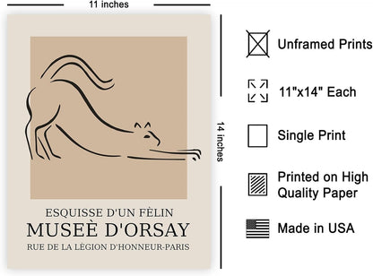 Poster Master Vintage Poster - Retro Cat Print - Line Drawing Art - Sketch Art - Gift for Boys, Girls & Animal Lover - Cute Decor for Bedroom, Kid's Room or Nursery - 11x14 UNFRAMED Wall Art