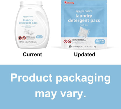 Amazon Basics Laundry Detergent Pods, 120 Pacs for 120 Medium Loads, Free & Clear, (Previously Solimo) (Pack of 2)