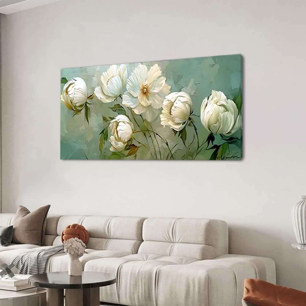 LASMOND Blooming White Flowers Plants Wall Art Decor Artwork for Bedroom (30x60 Inches)