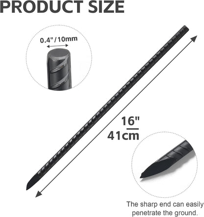 Rebar Stakes 16 Inch, 10 Pack Ground Stakes Heavy Duty with Chisel Point, Straight Metal Stakes for Concrete Form, Landscaping, Camping Tent or Timber, Black