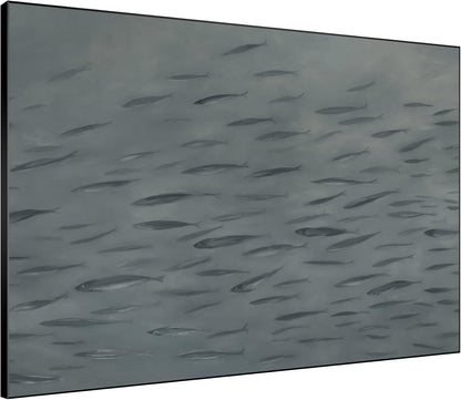 SIGNWIN 60"x72" Extra Large Framed Wall Art Gray School of Fish Minimalist Ocean-Inspired Marine Life Illustration for Home Living Room Bedroom Decor (Frame Assembly Required)