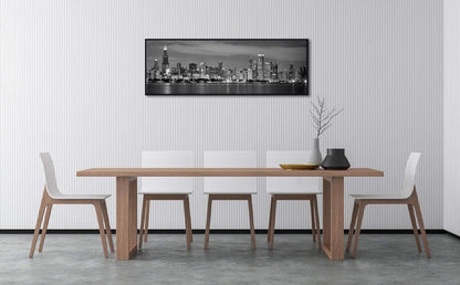 Wieco Art Framed Wall Art Chicago City Center Skyline Black and White Wall Decor Canvas Prints Modern Cityscape Wall Decorations for Living Room Pictures for Bedroom Decorations