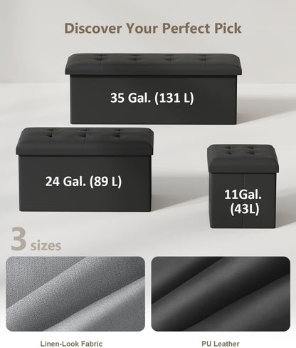 Storage Ottoman Bench, Folding Ottoman Foot Rest, 15 x 43 x 15 Inches, End of Bed Bench,Storage Chest, for Living Room, Bedroom, Hallway, Entryway, Holds up to 700 lb,Black