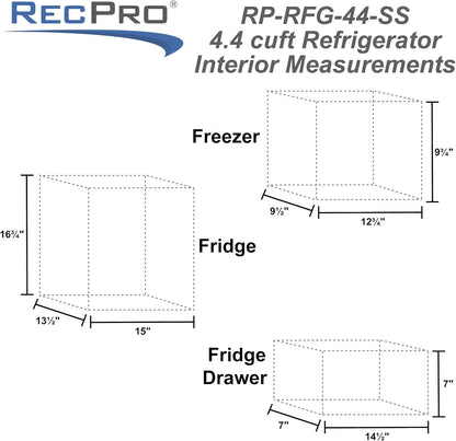RecPro 4.4 Cu Ft RV Refrigerator | 12V Stainless Steel Fridge with Freezer | Frost-Free, Adjustable Shelves, Built-In Lock, Reversible Door | Off-Grid Ready Camper Fridge with Can Holder