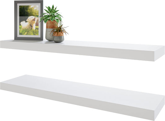 BAMEOS Floating Shelf,Wall Shelf,Decor Wall Mounted Shelves,Hanging Shelf Set for Bathroom Kitchen Living,Kitchen,Room Bedroom Storage (White, 47x9)
