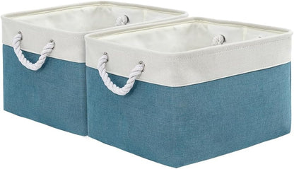 Storage Basket for Organizing - 17X15X12 inch 2 Pack Canvas Storage Bin for Shelves, Fabric Storage Cubes for Cloth Decorative Books Nursery (White & Green)