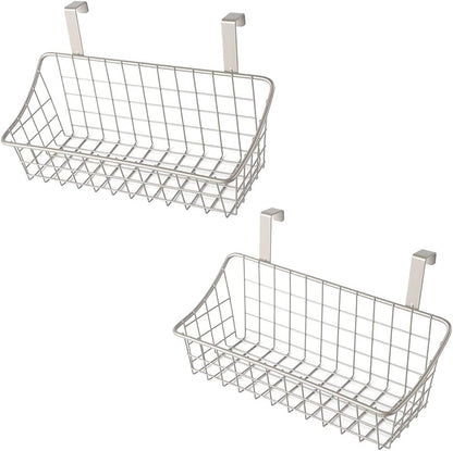 LeleCAT Basket with hook Grid Storage Basket,Hang it behind a door or on a railing,Over the Cabinet Door,Champagne Gray,2 Pack