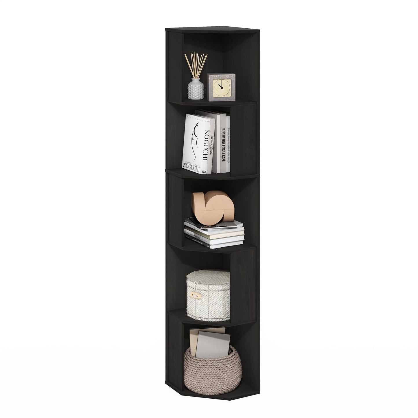 Furinno ECON Corner Shelf, 5-Tier Corner Book Shelf, Standing Storage Shelves, Cube Display Rack