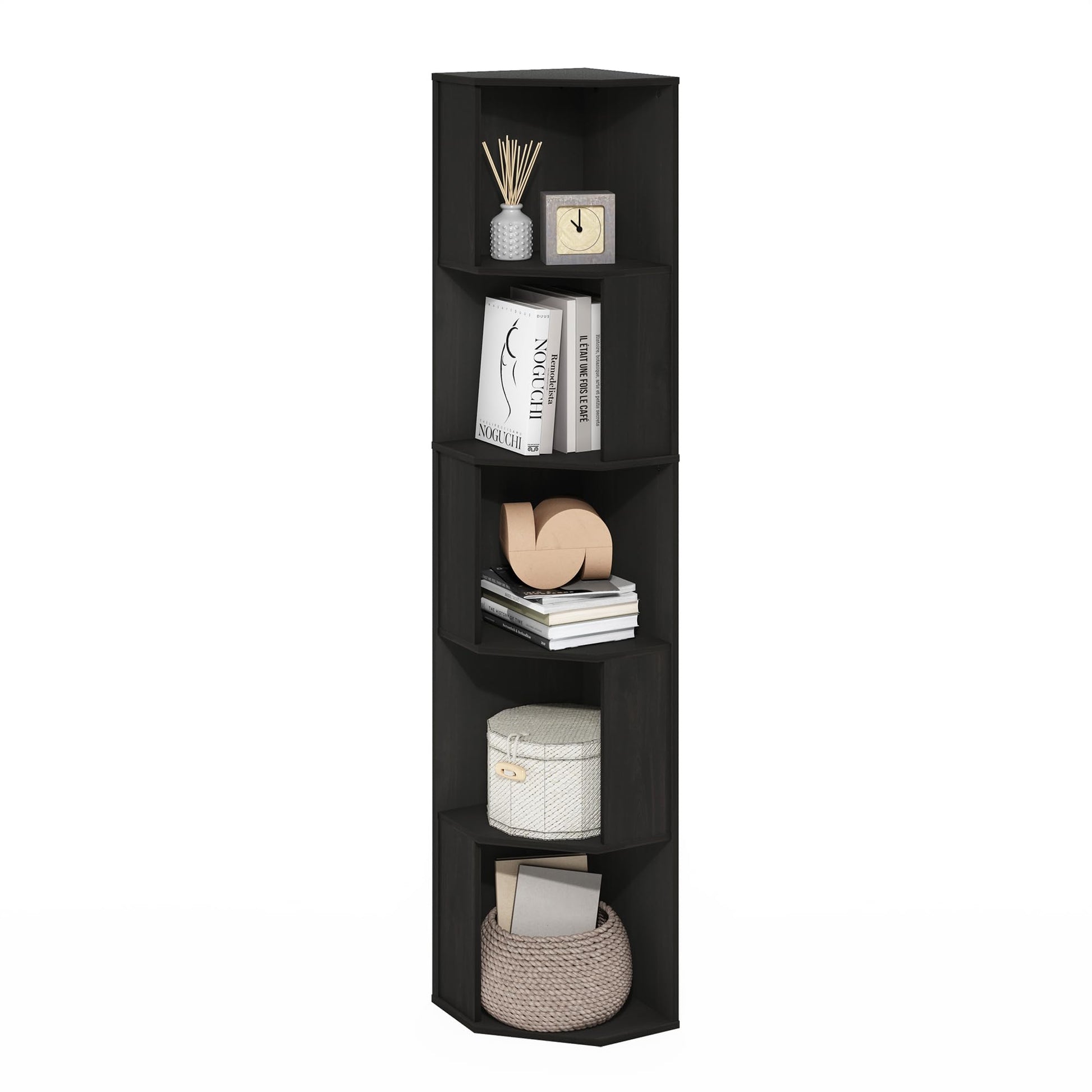 Furinno ECON Corner Shelf, 5-Tier Corner Book Shelf, Standing Storage Shelves, Cube Display Rack