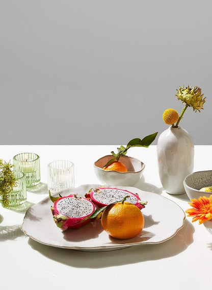 Serene Spaces Living Set of 2 Large Free-Form Edge Glazed Ceramic Plate- Dinnerware for Vintage Weddings, Events, Measures 12" Diameter and 1.5" Tall