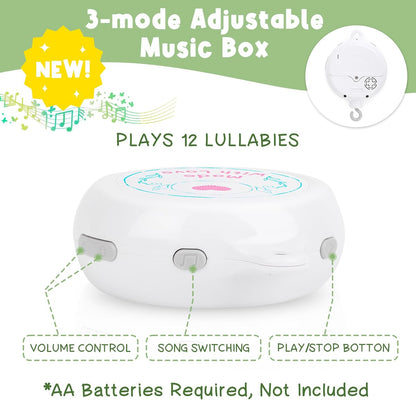 Dinosaur Crib Mobile – Grey and Green Dino Baby Crib Mobile with 3-Mode Music Box, Jurassic Dreams Baby Mobile for Boys & Girls, Nursery Mobiles, Fits Standard Cribs