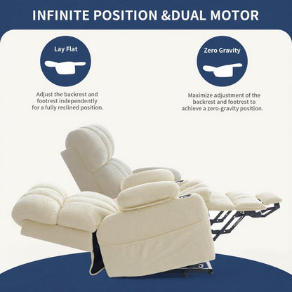 Dual Motor Power Lift Recliner Chair for Elderly,Infinite Position, Lay Flat Recliner with Massage and Heat, Adjustable Headrest, USB&Type-C,Cup Holders,Zero Gravity, Beige