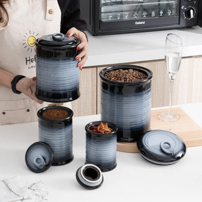 Nihow Ceramic Food Storage Jar Sets: Container with Air Tight Ceramic Lid for Flour/Sugar/Rice/Coffee/Cookies/Candy - Seal Damp-proof Canister for The Kitchen - Set of 4 (Gray)